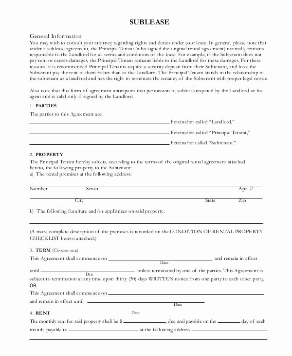 Sublease Template Free Fresh Sublease Contract 7 Free Word Pdf Documents Download