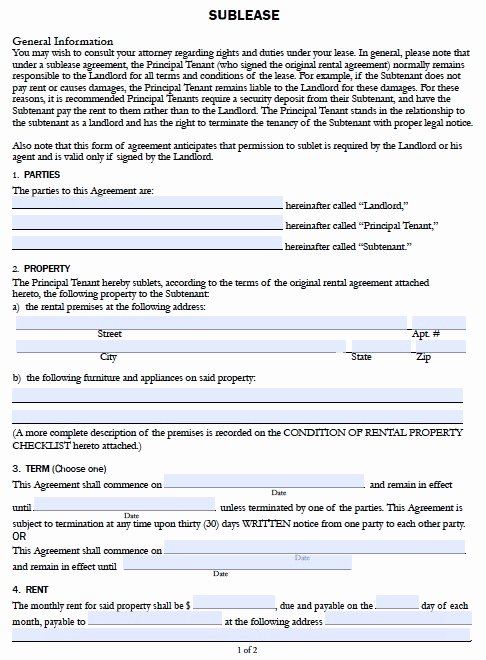 Sublease Template Free Inspirational Sublease Agreement Template