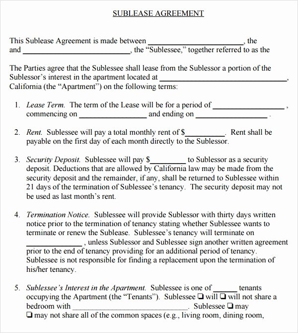 Sublease Template Free Lovely 23 Sample Free Sublease Agreement Templates to Download