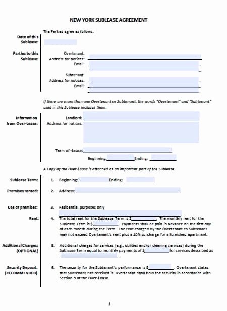 Sublease Template Free Lovely Free New York Sublease Agreement Templates – Pdf – Word