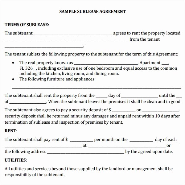 Sublease Template Free Luxury 23 Sample Free Sublease Agreement Templates to Download