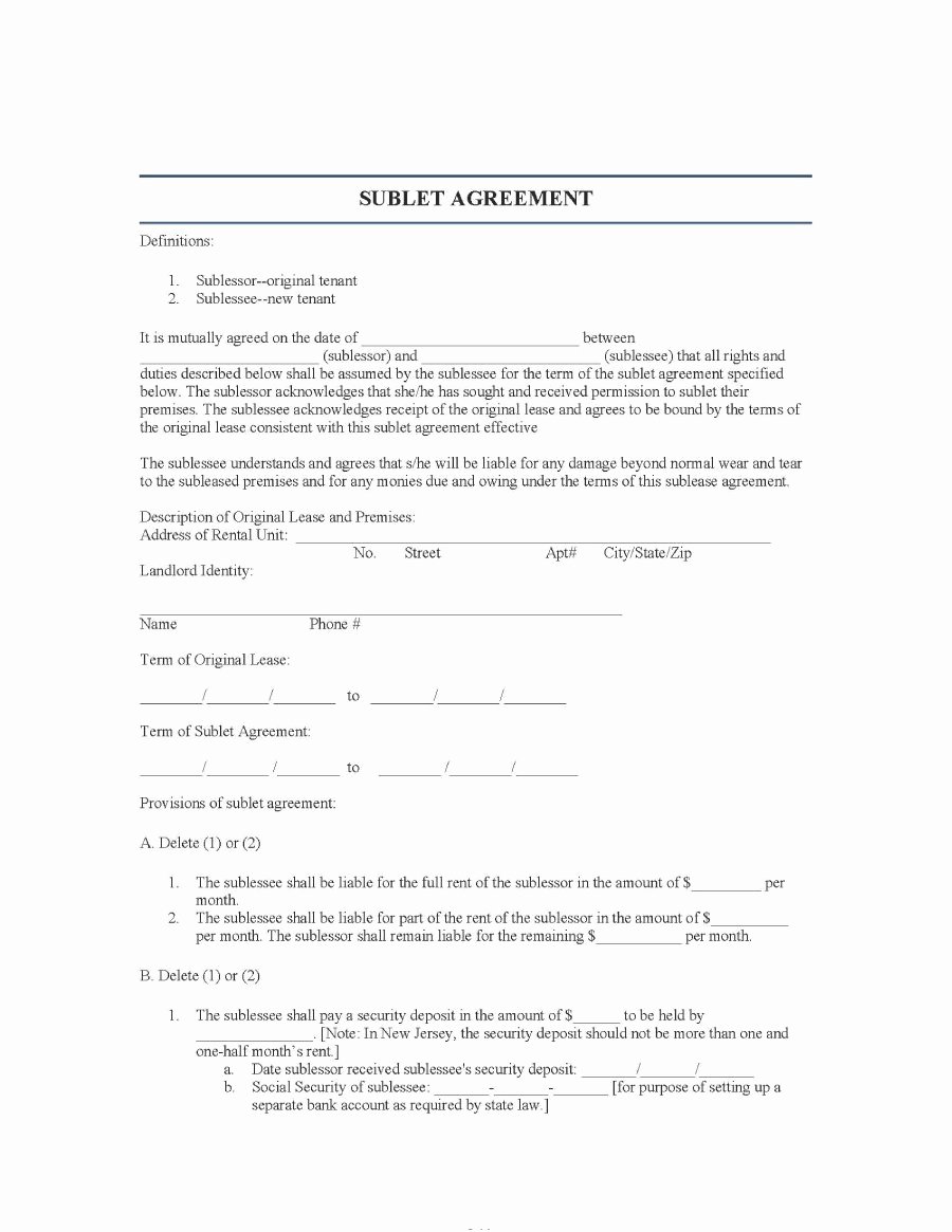 Sublease Template Free Luxury 40 Professional Sublease Agreement Templates &amp; forms