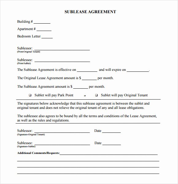 Sublease Template Free New Sublease Agreement 7 Free Samples Examples format