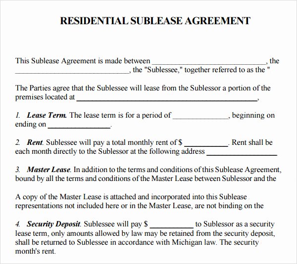 Sublease Template Free New Sublease Agreement Template