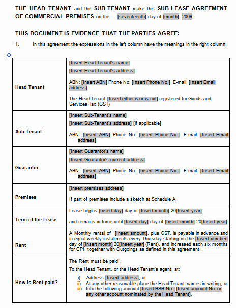 Sublease Template Free Unique Mercial Property Sublease or Sublet Agreement Template