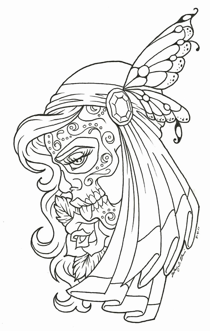 Sugar Skull Outline New Outline Bos Colorable Printable Pages