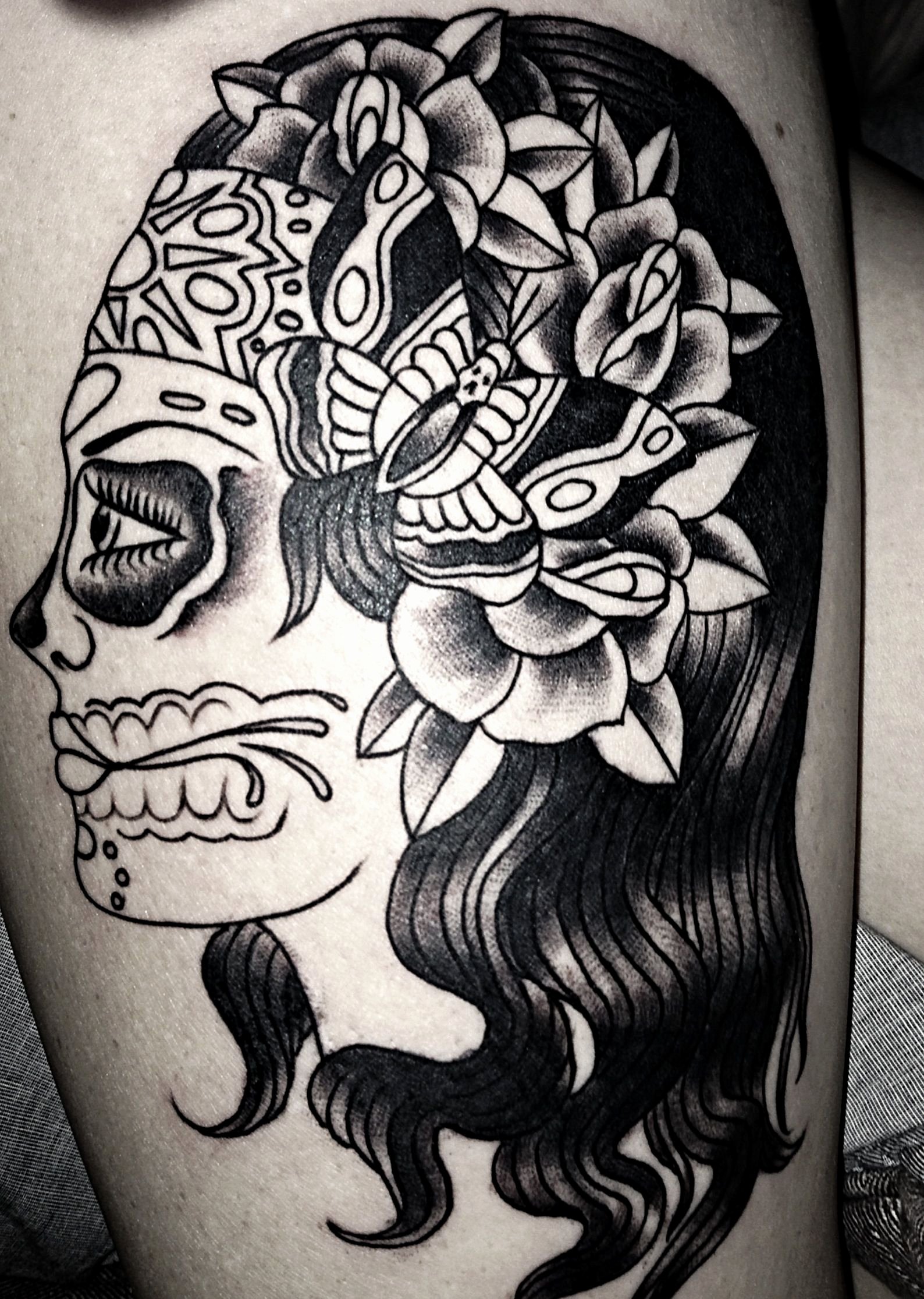 Sugar Skull Outlines Awesome Sugar Skull Tattoo Leg Tattoo Girl Tattoo Outline