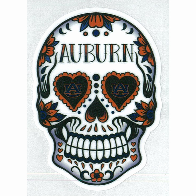Sugar Skull Outlines Beautiful 6&quot; Sugar Skull Decal with Auburn and White Outline