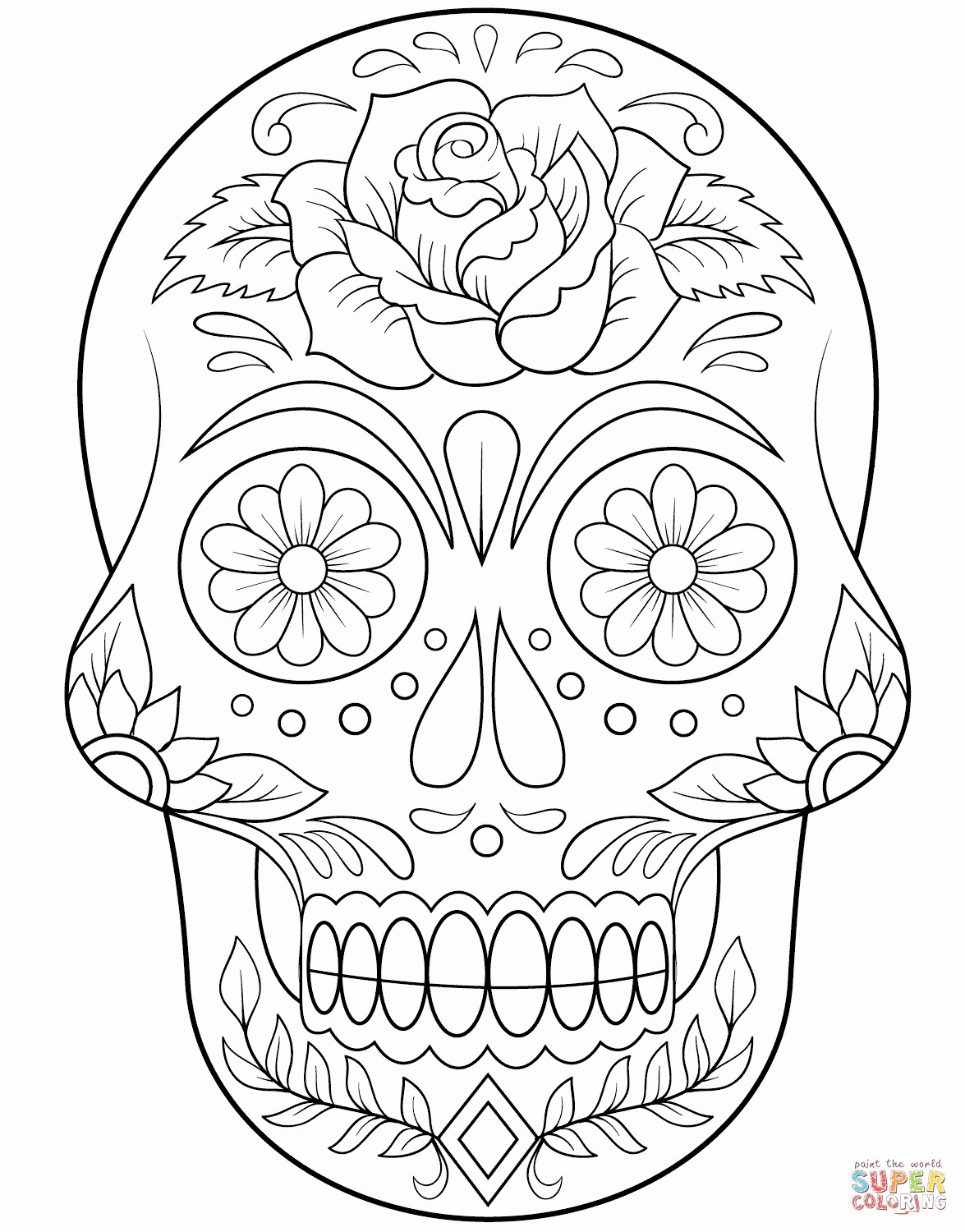 Sugar Skull Outlines Inspirational Sugar Skull with Flowers Coloring Page