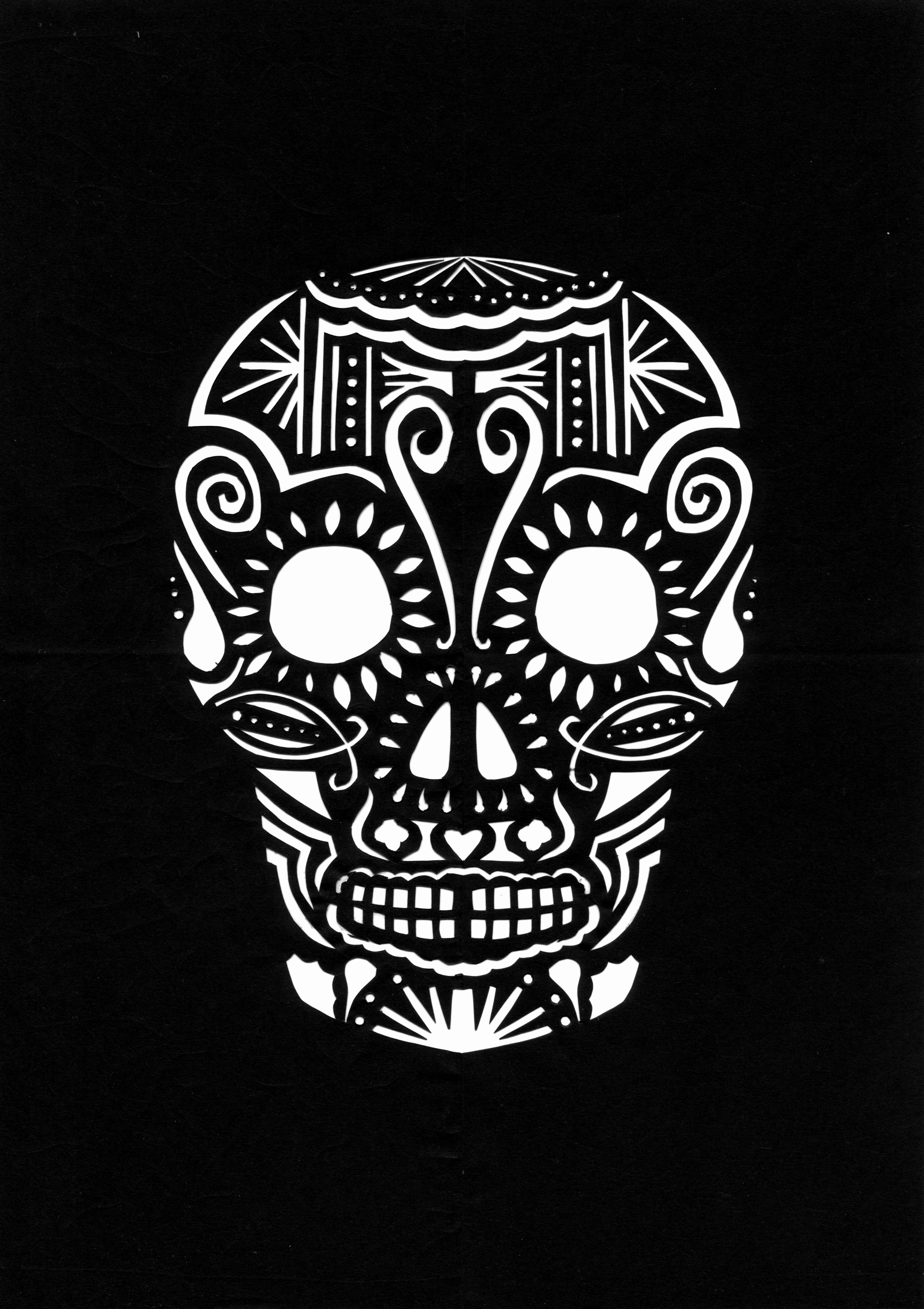 Sugar Skull Pumpkin Stencil Inspirational Day Of the Dead Skull Paper Cut Back with Colorful