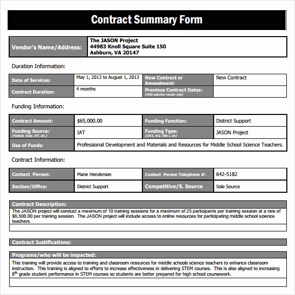 Summary Document Template Awesome Sample Contract Summary Template 10 Free Documents In Pdf