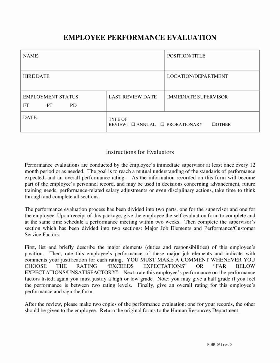 Summary Of Performance Examples Beautiful 2019 Employee Evaluation form Fillable Printable Pdf