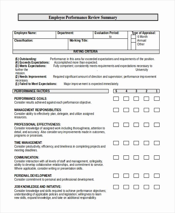 Summary Of Performance Examples Elegant Sample Employee Performance Review form 10 Free