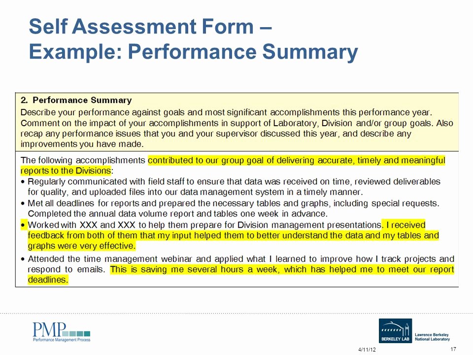 Summary Of Performance Examples Fresh Annual Self assessment Workshop for Employees Ppt Video