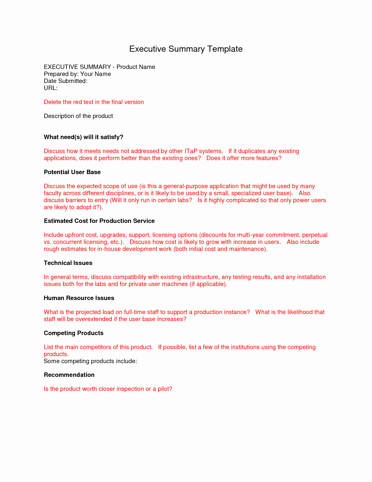 Summary Report format Elegant Executive Summary Template