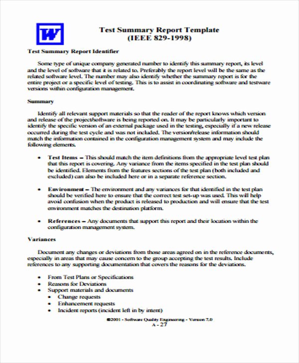 Summary Report format Inspirational 9 Test Report Templates Free Pdf Google Docs Word