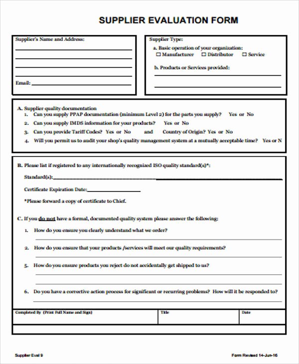 Supplier Evaluation Template Beautiful Sample Supplier Evaluation form 6 Examples In Word Pdf