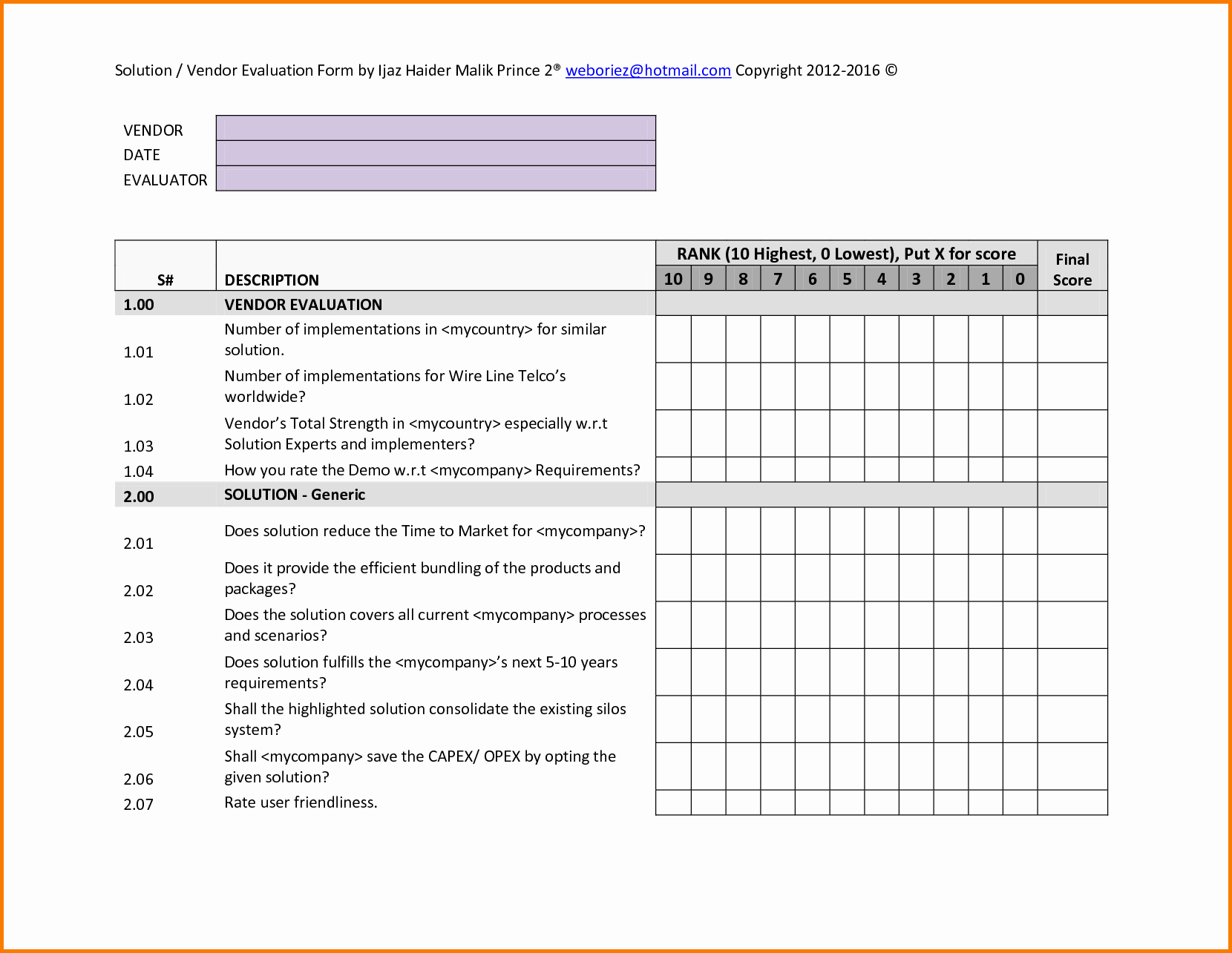 Supplier Evaluation Template Beautiful Vendor Evaluation Template