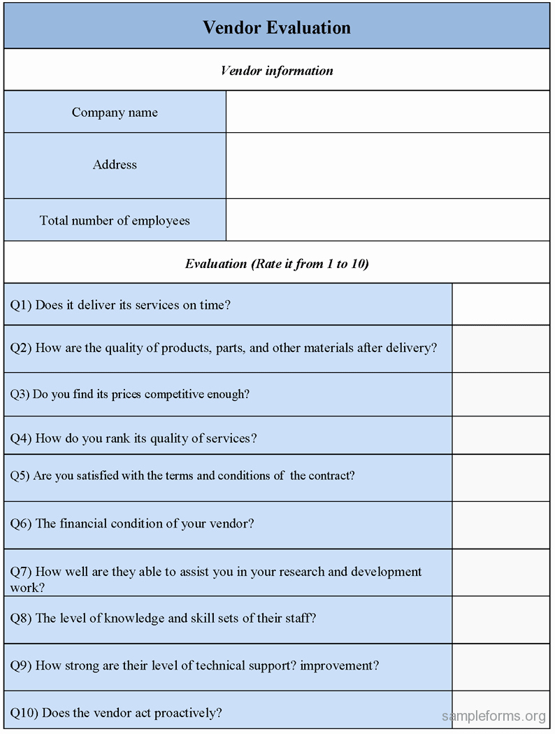 Supplier Evaluation Template Fresh Vendor Evaluation forms Sample forms