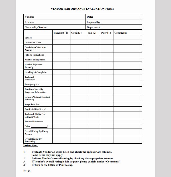 Supplier Evaluation Template Fresh Vendor Performance Evaluation Template Sample Vendor