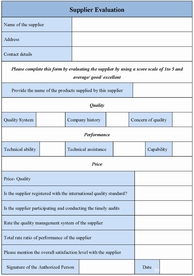 Supplier Evaluation Template Inspirational Supplier Evaluation form Sample forms