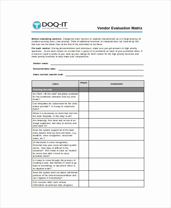 Supplier Evaluation Template Unique Sample Vendor Evaluation form 9 Examples In Word Pdf