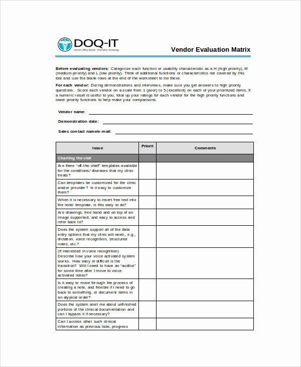 Supplier Evaluation Template Unique Sample Vendor Evaluation form 9 Examples In Word Pdf