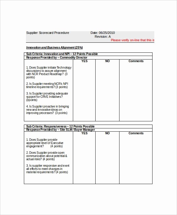 Supplier Performance Scorecard Template Xls Inspirational 11 Supplier Scorecard Templates – Free Sample Example