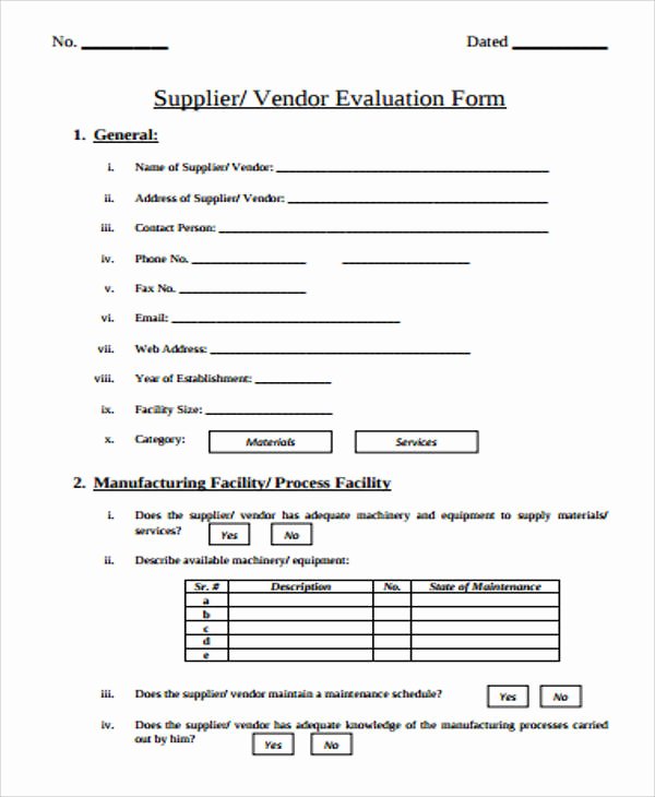 Supplier Questionnaire Template Awesome Sample Supplier Evaluation form 6 Examples In Word Pdf