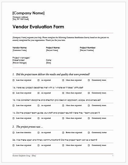 Supplier Questionnaire Template Beautiful Vendor Evaluation forms &amp; Templates for Ms Word