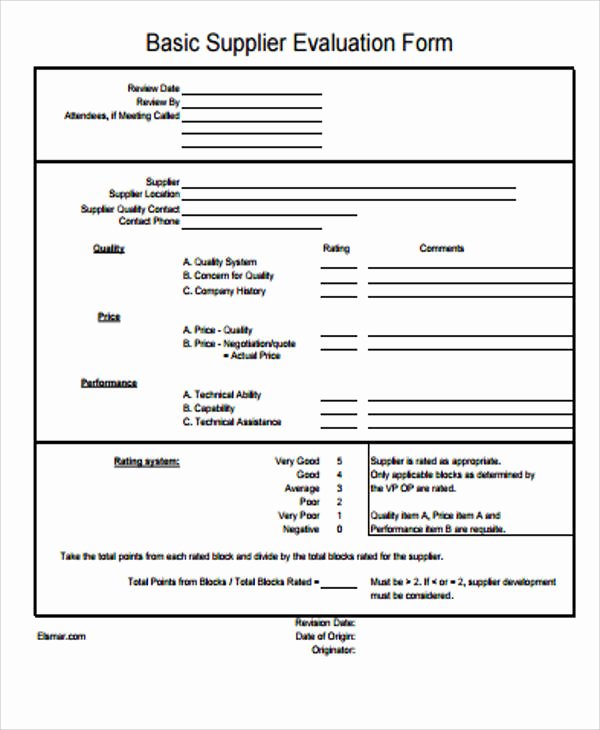 Supplier Questionnaire Template Fresh Sample Supplier Evaluation form 6 Examples In Word Pdf