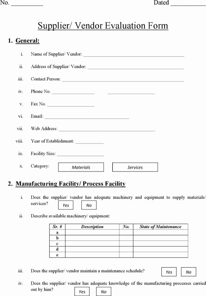 Supplier Questionnaire Template Inspirational Download Supplier Vendor Evaluation form for Free