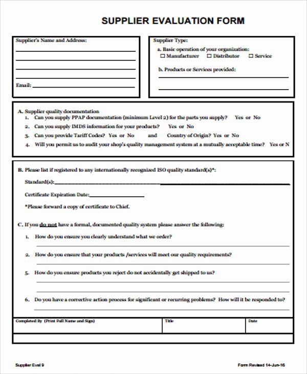 Supplier Questionnaire Template Inspirational Sample Supplier Evaluation form 6 Examples In Word Pdf