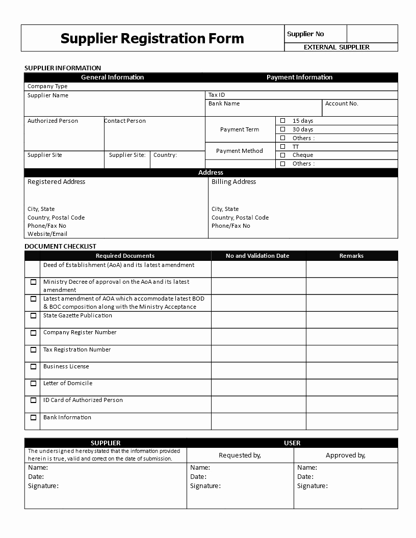 Supplier Questionnaire Template Luxury Free Supplier Application form