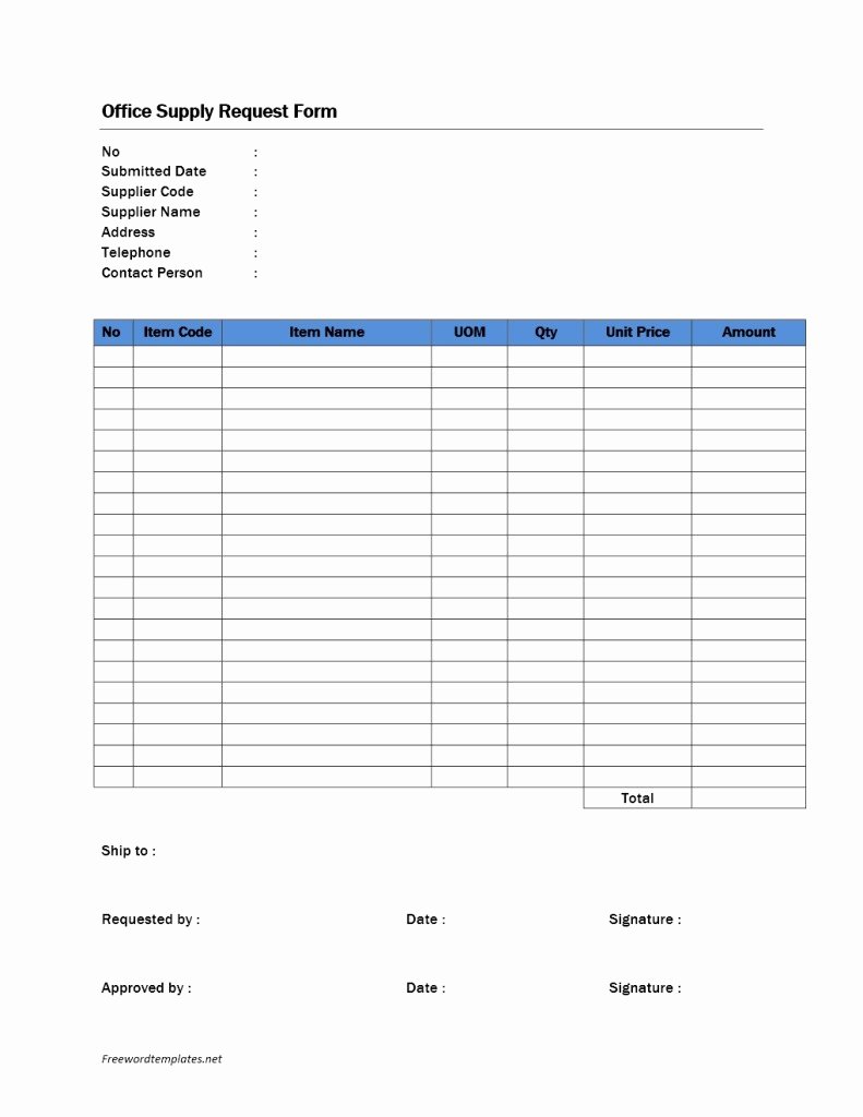 Supplies order form Best Of Fice Supply Request form