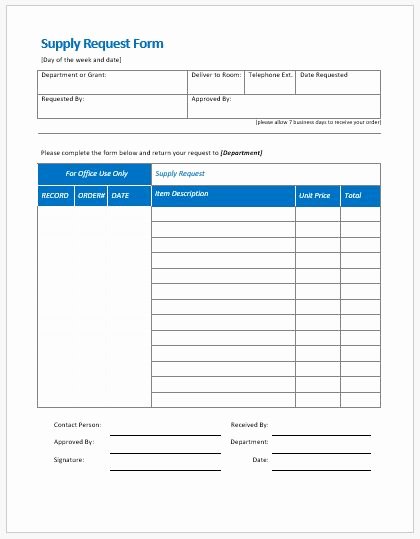 Supplies order form Best Of Supply Request form Templates Ms Word