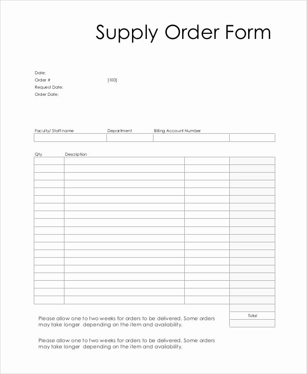 Supplies order form Fresh 10 Sample order forms