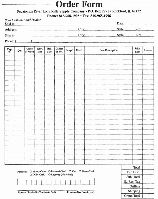 Supplies order form Fresh order form Pecatonica River Long Rifle Supply