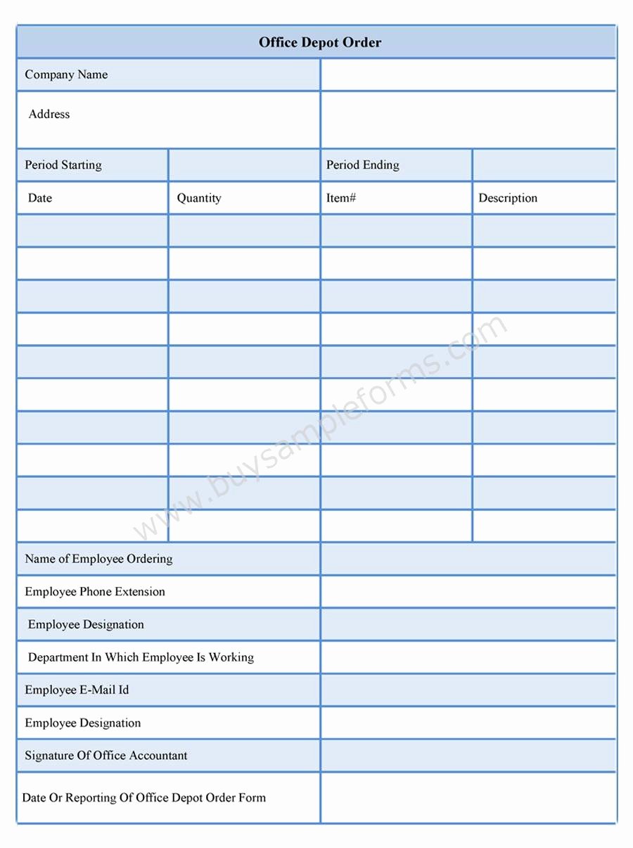 Supplies order form New Fice Depot order form