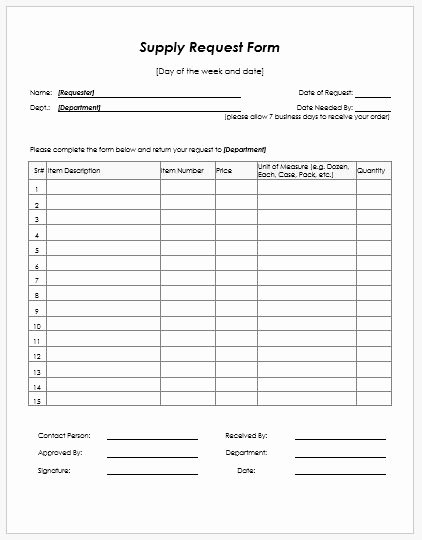 Supplies order form New Supply Request form Templates Ms Word