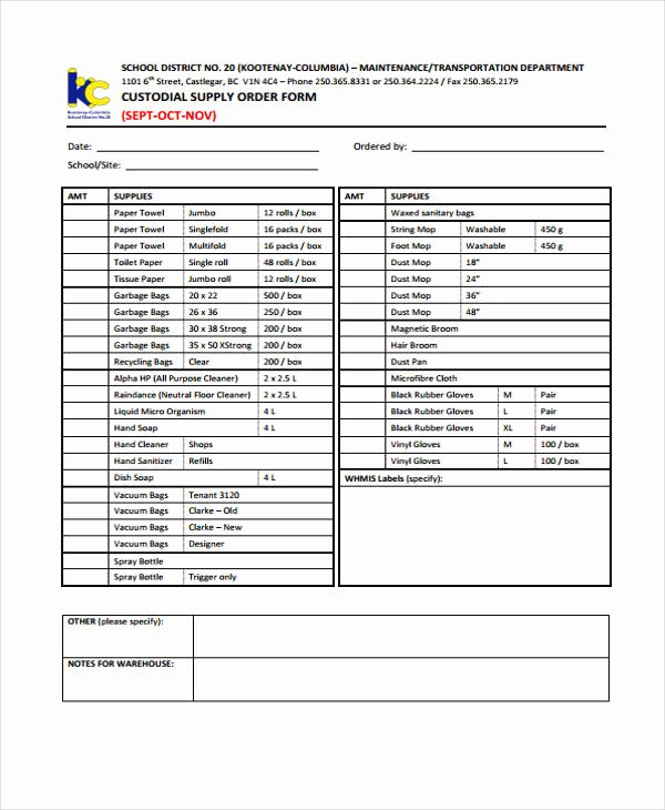 Supplies order form Unique 10 Supply order Templates Free Sample Example format