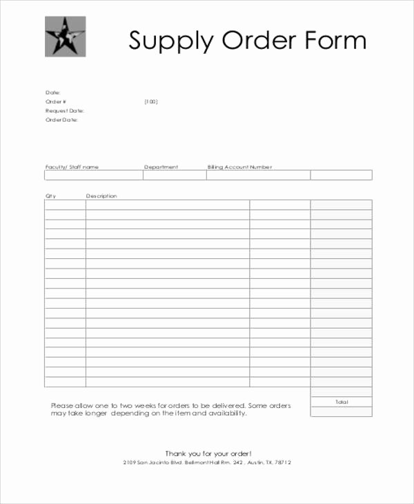 Supply order forms Fresh 9 Printable order form Samples