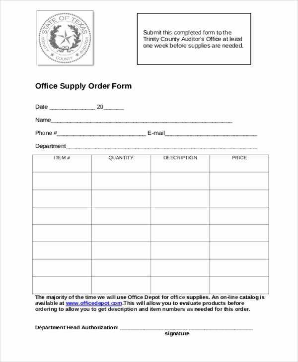 Supply order forms New 9 Printable order form Samples