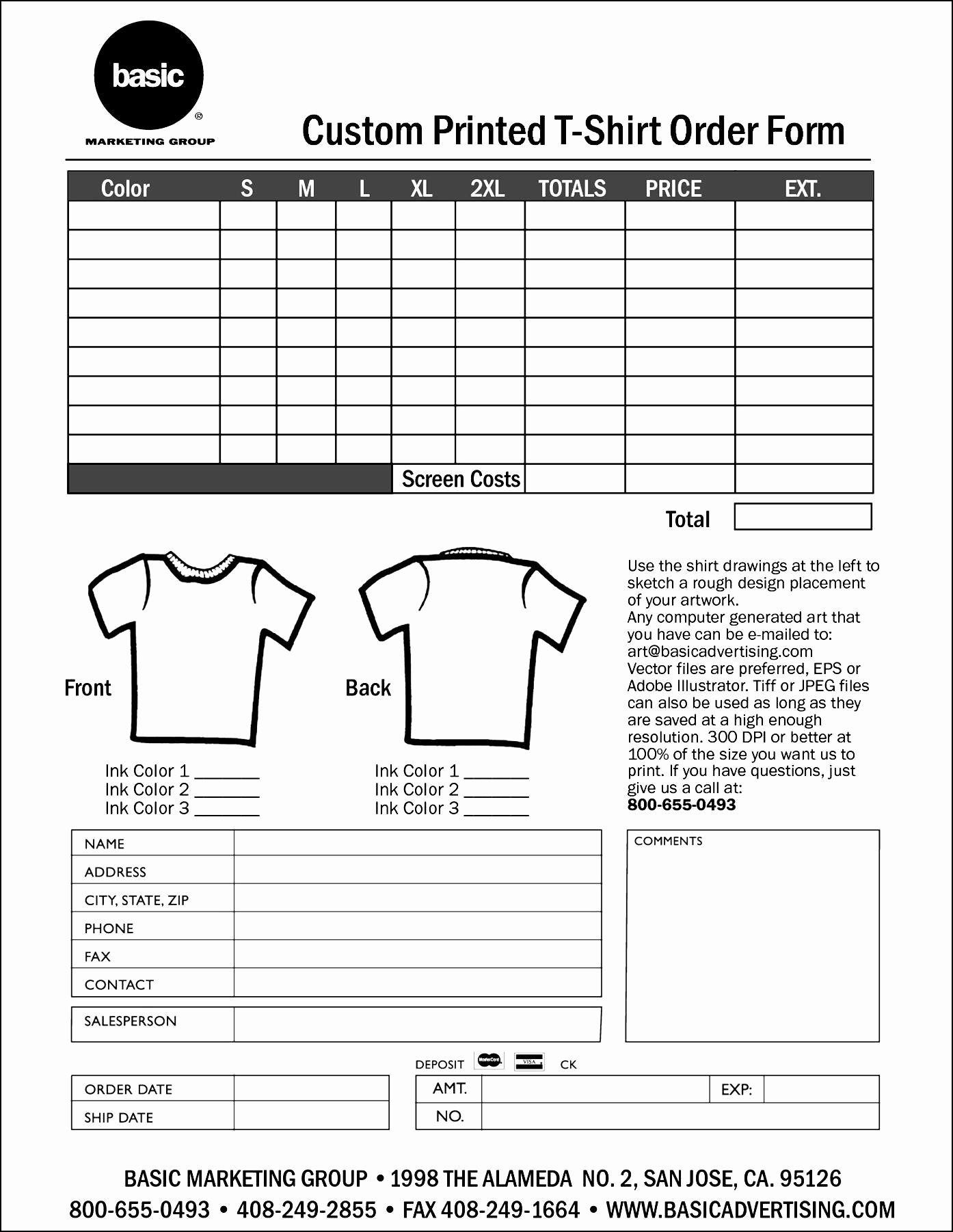 T Shirt Inventory Template Unique Free T Shirt order form Template Download