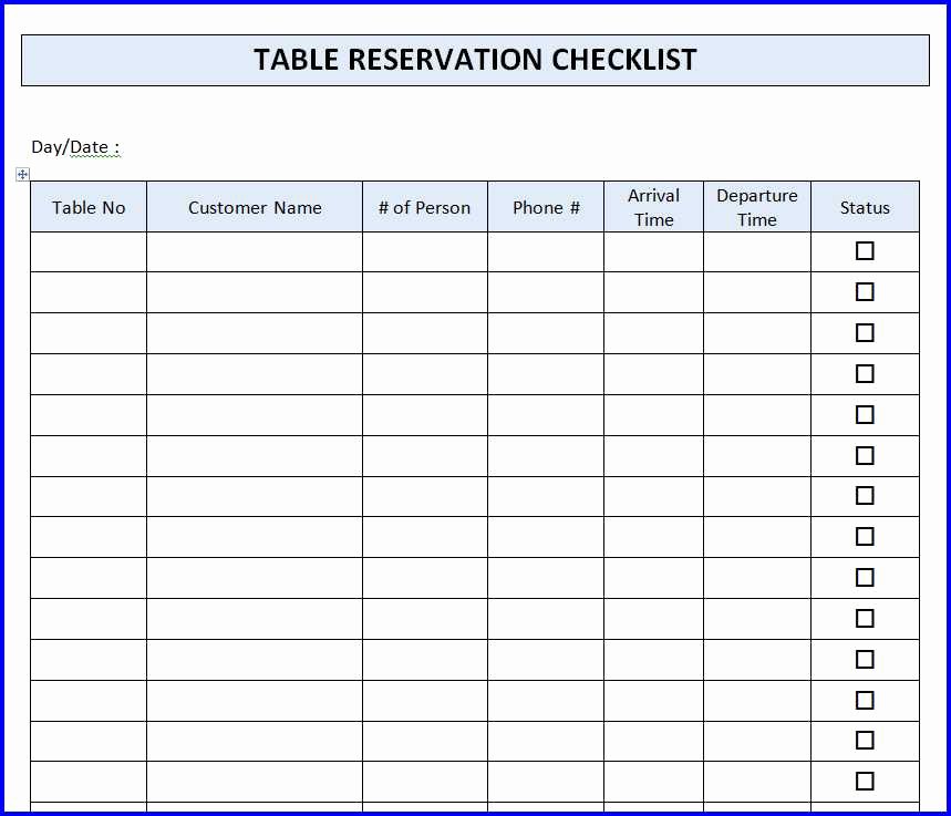 Table Reservation Template Inspirational Restaurant Table Reservation Checklist Template Ms Word