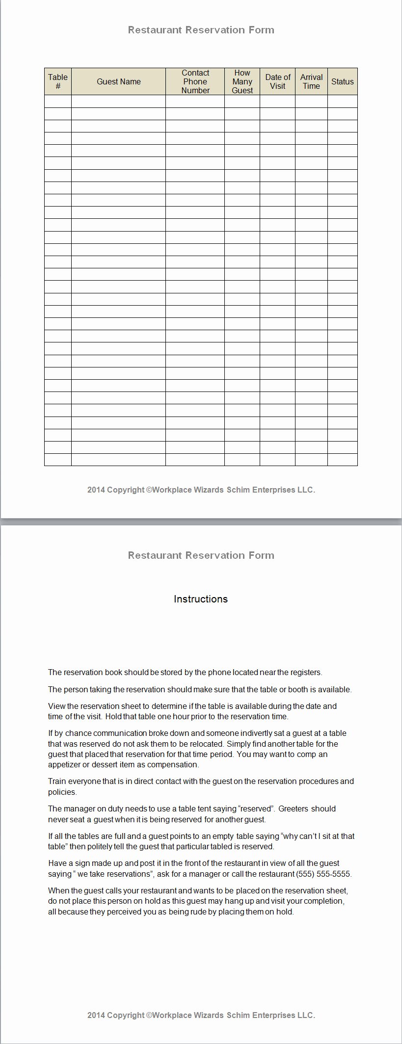 Table Reservation Template Unique Restaurant Reservation form Workplace Wizards New