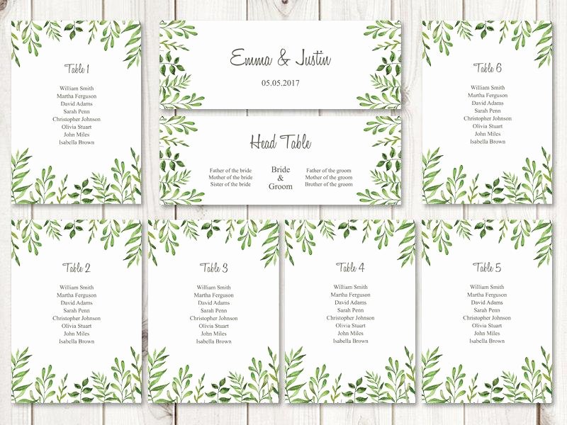 Table Seating Chart Template Microsoft Word Beautiful Watercolor Wedding Seating Chart Template &quot;lovely Leaves
