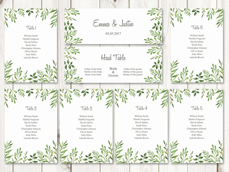 Table Seating Chart Template Microsoft Word Beautiful Watercolor Wedding Seating Chart Template &quot;lovely Leaves