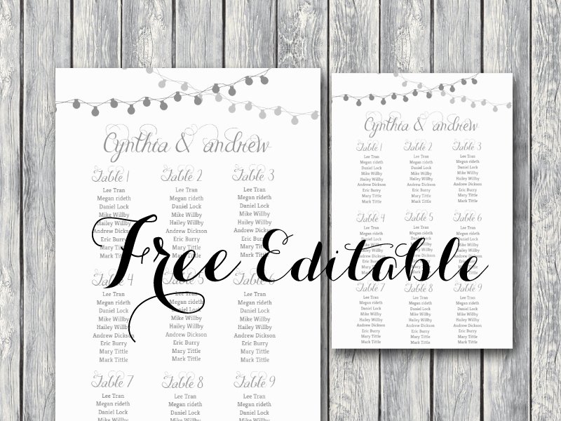 Table Seating Chart Template Microsoft Word Lovely Free Night Light Wedding Chart Printable Bride Bows