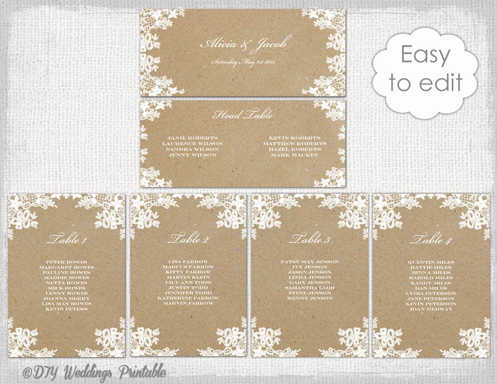 Table Seating Chart Template Microsoft Word Luxury Seating Chart Template Rustic Lace Printable